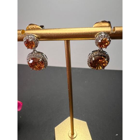 Charles Winston for Bella Luce champagne CZ halo sterling post earrings - Picture 9 of 11